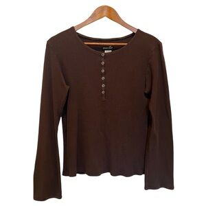 Horny Toad Waffle Knit Top Long Sleeve Henley Medium Brown Supima Cotton Modal